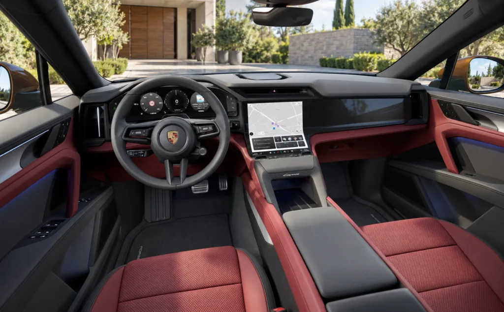 Porsche cayenne electric Two-tone leather interior, smooth-finish leather Black_Bordeaux Red