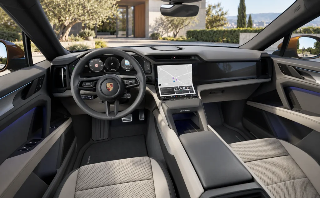Porsche cayenne electric Two-tone partial leather interior, Black_Chalk Beige