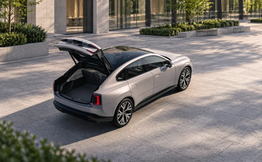 Volvo cabin overlooking a modern urban forecourt-20