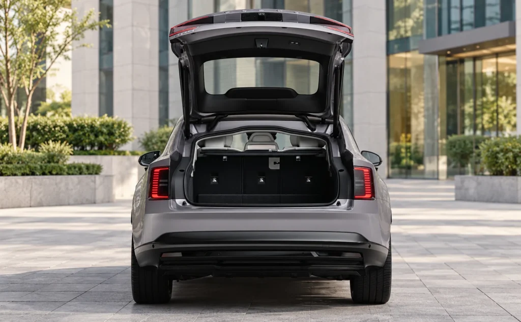 Volvo with open tailgate in business district-8